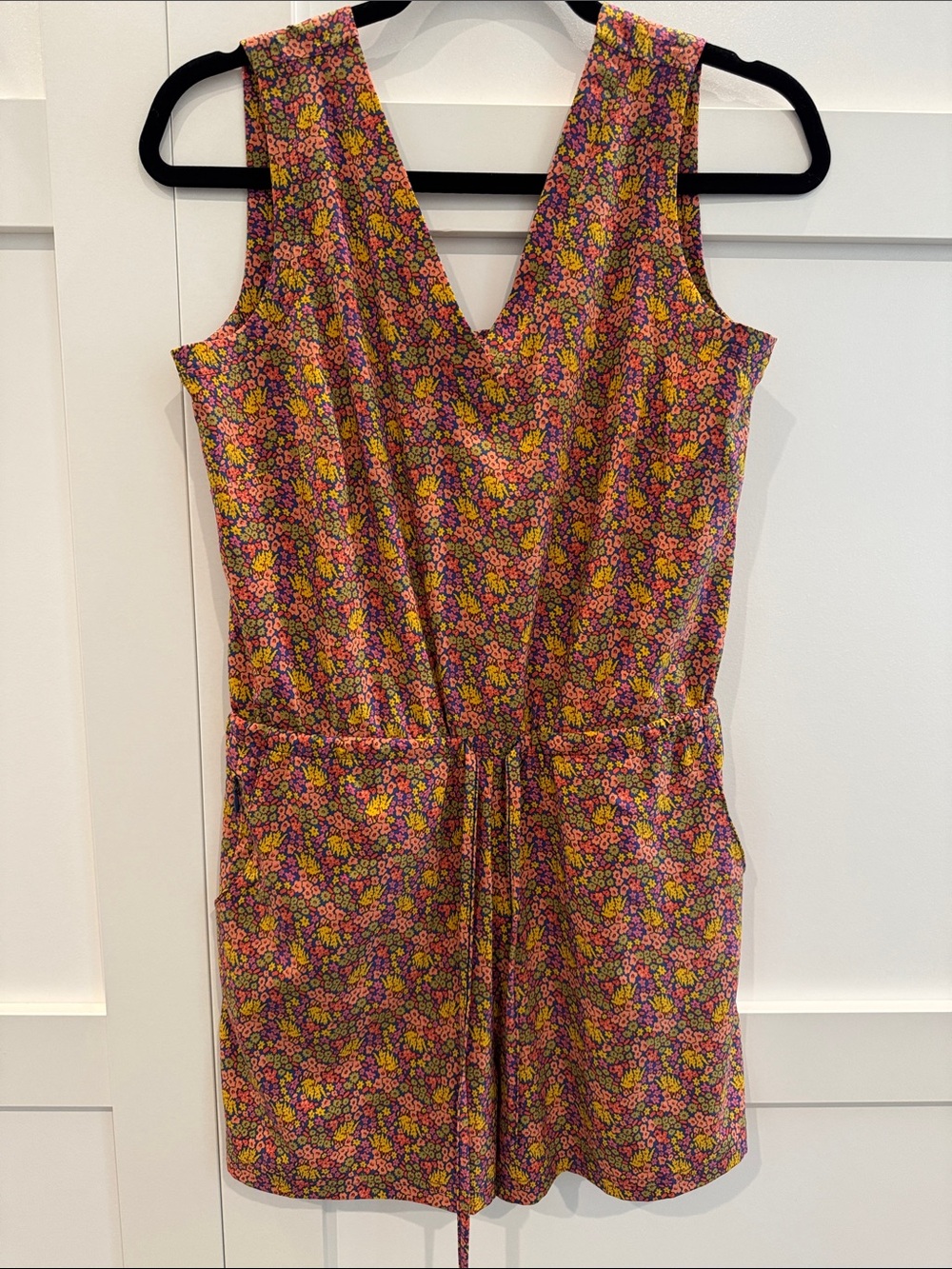 Toad&Co Floral V-Neck Romper in Pink, Yellow and Purple